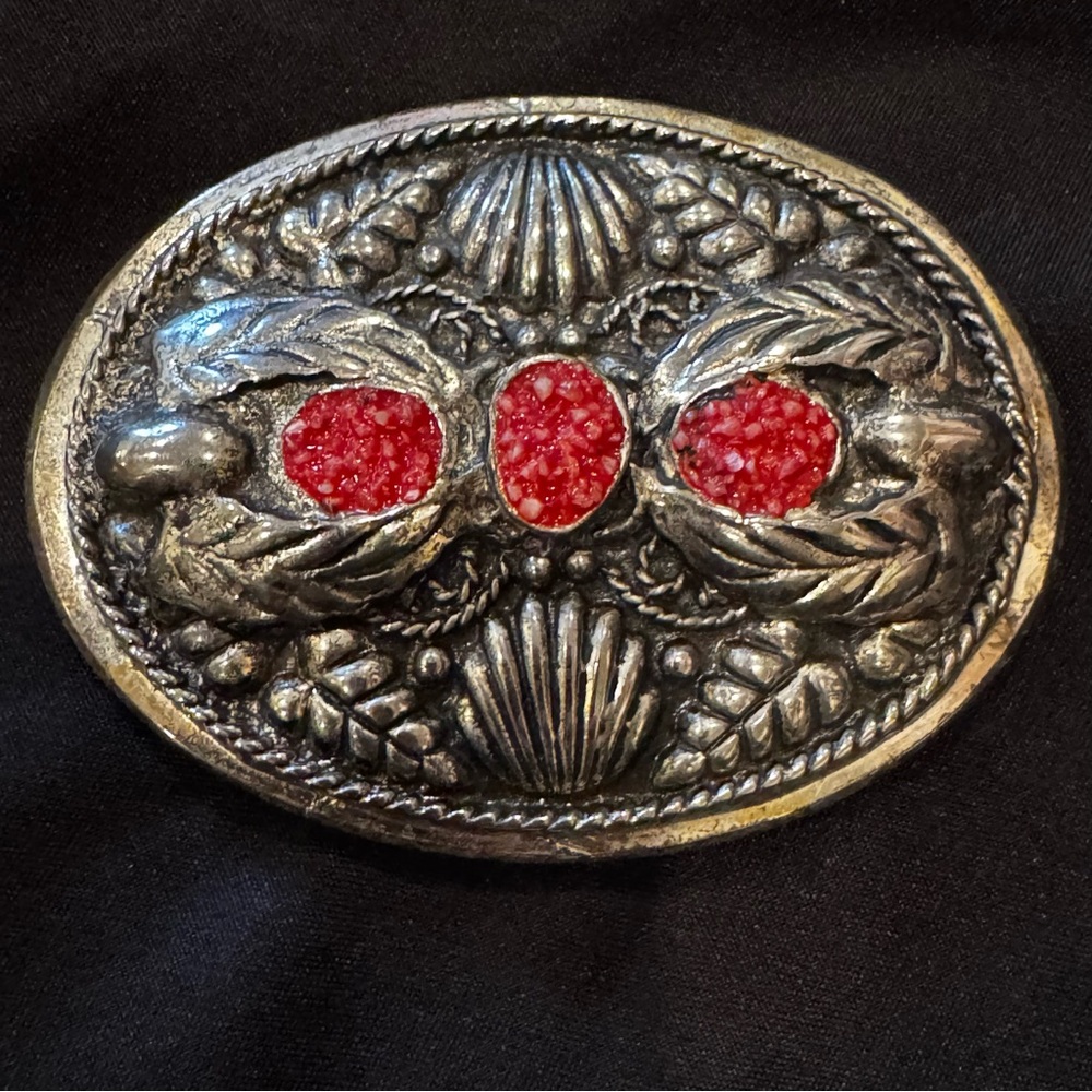 Alpaca Mexico Belt Buckle With Mosaic Cabochon Like Stones